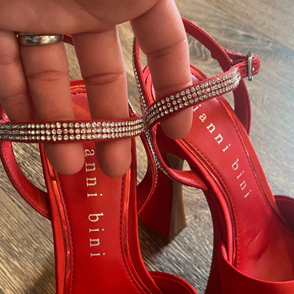 Gianni Bini Scarlet Satin Heels with Sparkling Accents - Picture 12 of 13
